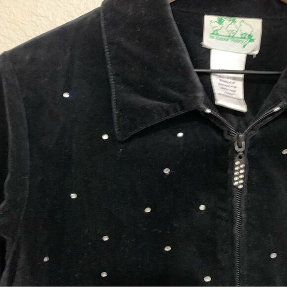 THE QUACKER FACTORY Jacket women’s medium black velvet full zip rhinestone front - Picture 3 of 11